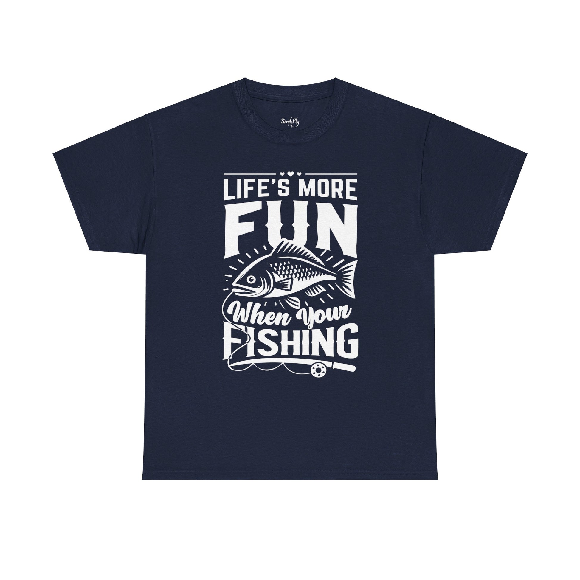 Why is fishing good? Because life is more fun when you are fishing! Navy fishing tee