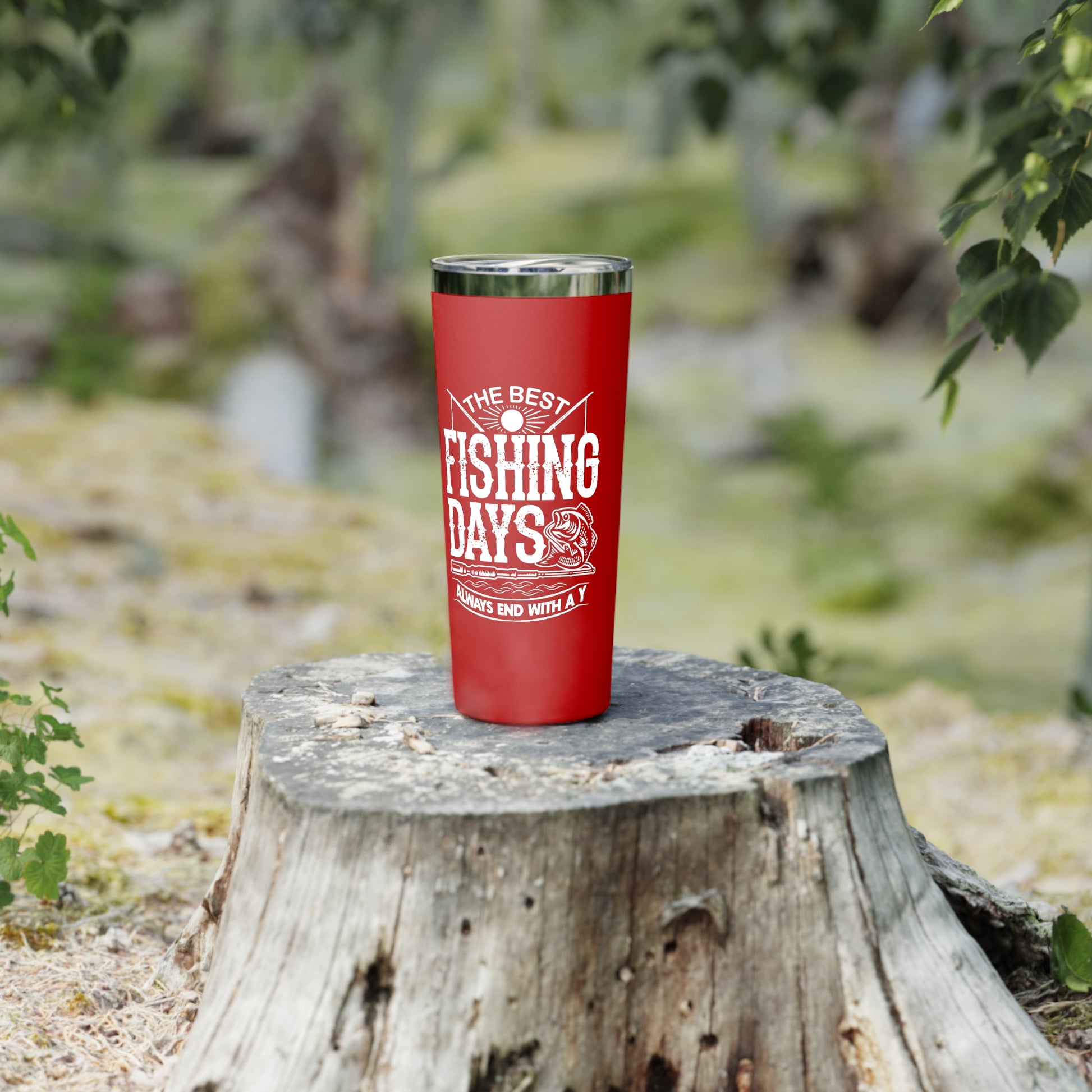 red fishing tumbler with lid