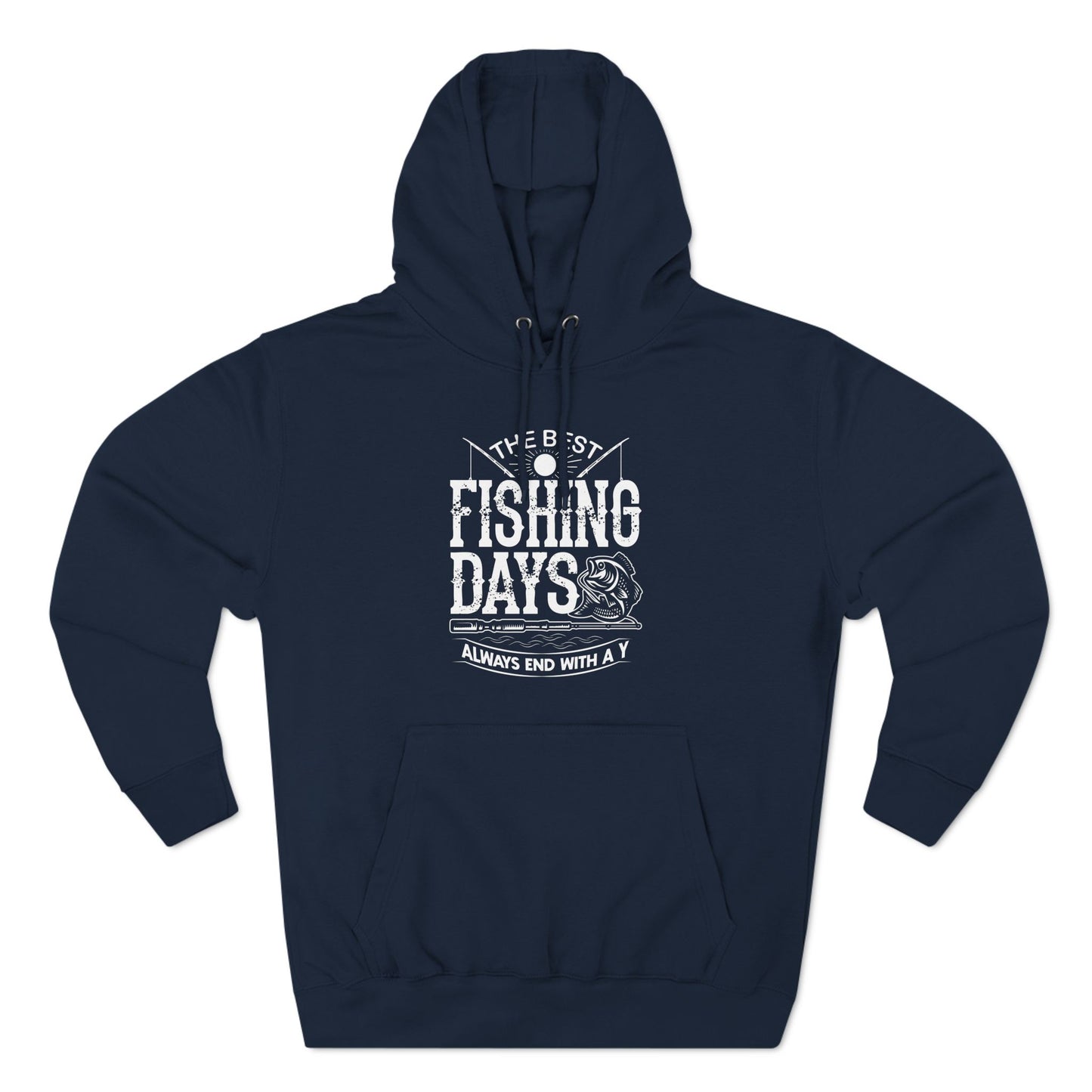 what should i wear on a fishing trip? Navy hooded fleece with drawstrings